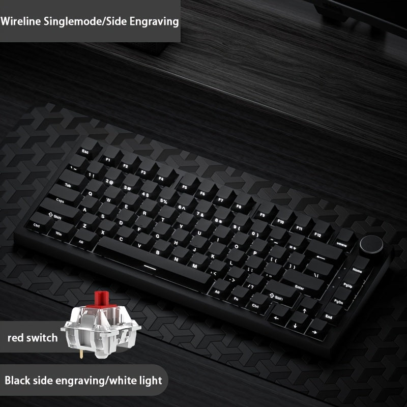 AJAZZ AK820 Wired Mechanical Keyboard with Hot-swappable 75 keys, Red HP-Type Red Shaft, Backlight, USB Cable, Volume Knob