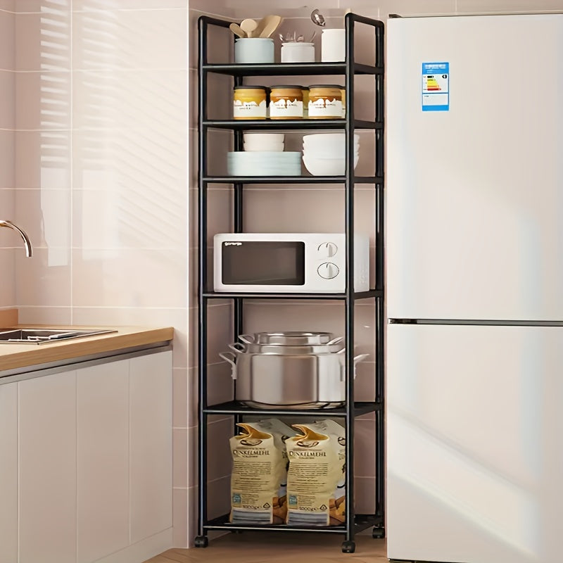 Multifunctional 6-Tier Metal Storage Cart on Wheels - Ideal for Organizing Kitchen, Bathroom, Living Room & Balcony