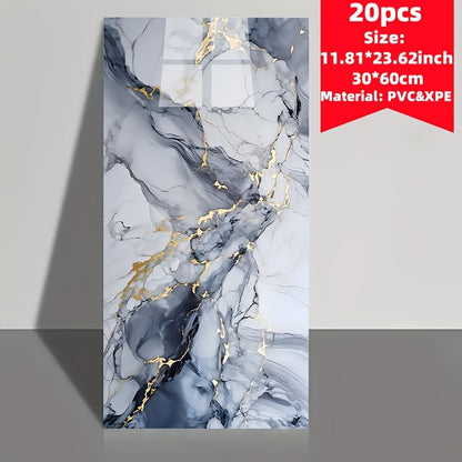 Set of 20 marble tile wall stickers, easily cut, install, and remove. Waterproof self-adhesive boards suitable for various rooms. Size: 59.99 * 29.97 cm. Ideal for kitchens, living rooms