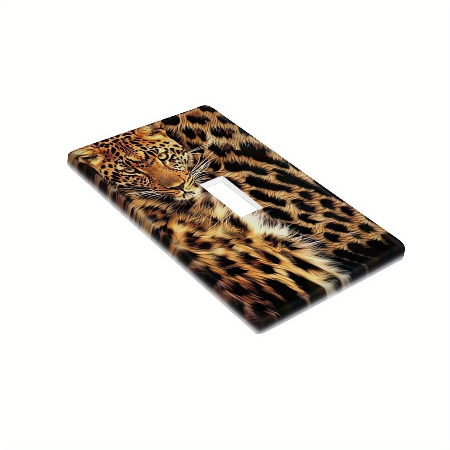 Leopard fur print wall plate cover for indoor and outdoor home decor.