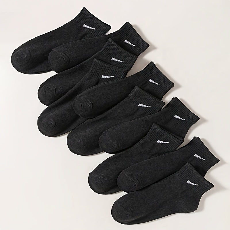 10 pairs of fashionable black and white ankle socks for women, made of 95% polyester and 5% spandex. Knitted fabric, machine washable, lightweight at 280g/m². Perfect for spring/summer.