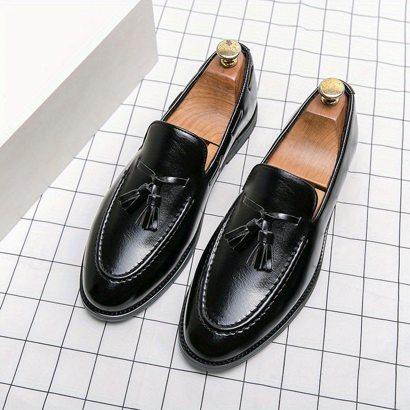 Men's Tassel Loafers - Business Casual Slip-On Oxfords with Round Toe, Faux Upper/Inner, Rubber Sole, Versatile Dress Shoes