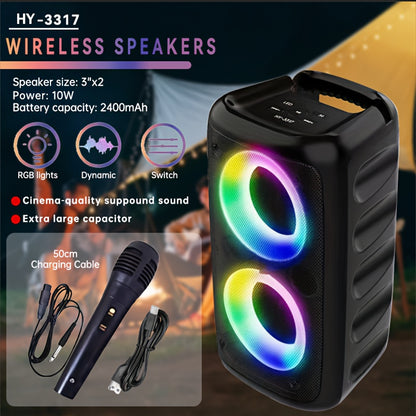 MOKiN 2024 Ultimate Wireless Speaker with Subwoofer - Dual 10W, RGB Party Lights, FM Radio, TF Card Slot, Wireless Connectivity