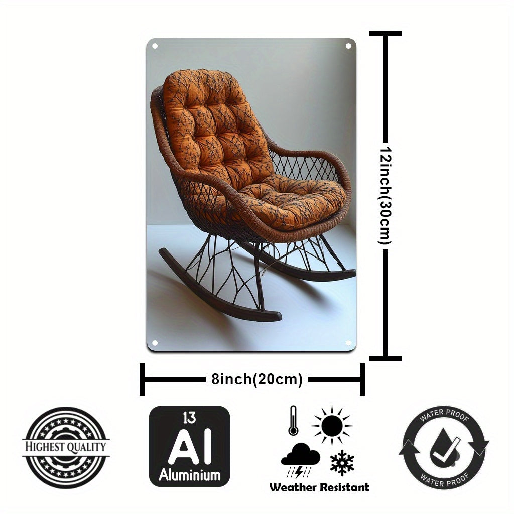 Metal and rattan rocking chair sign - ideal for office decor.