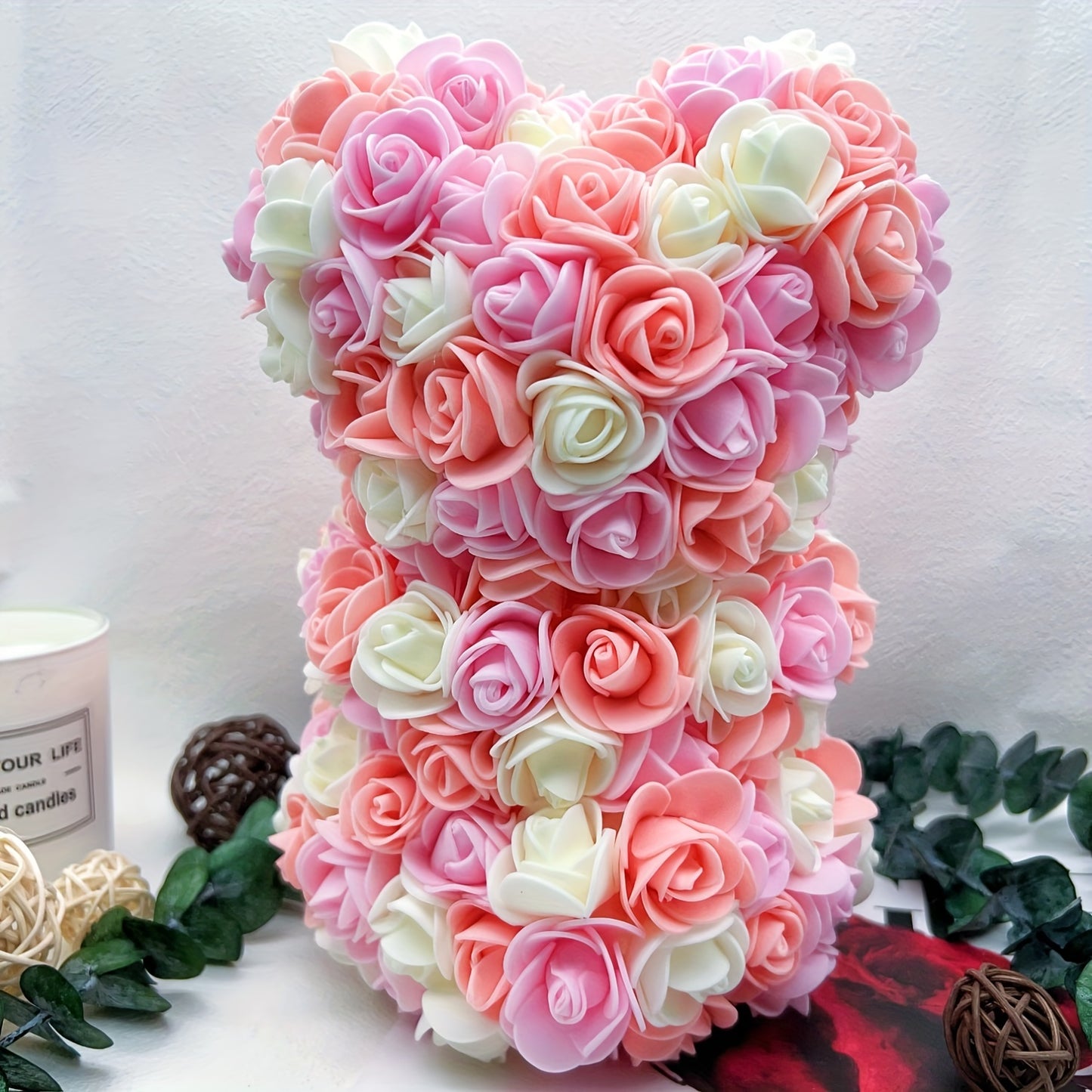 10" Eternal Rose Bear - Lifelike Foam Flower Teddy, Ideal for Valentine's Day, Home Decor & Romantic Occasions, Qixi Festival, 25cm