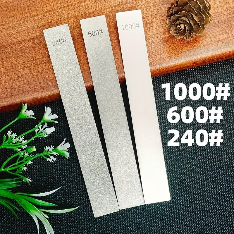 Set of 3 Diamond Knife Sharpeners - Includes Professional Rectangular Sharpening Stones with 1000# & 600# Grit. Manual Blade Grinder Tools for Kitchen Knives, No Electricity Needed.