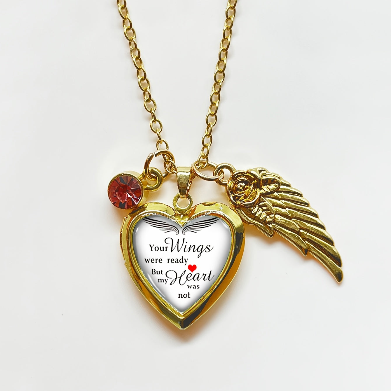 Elegant French-Style Copper Heart & Wing Pendant Necklace with Rhinestone Accents - Perfect for Daily Wear or as an Anniversary Gift. Great for Valentine's Day Surprise. Includes Red Gift Box and Golden Photo Frame.