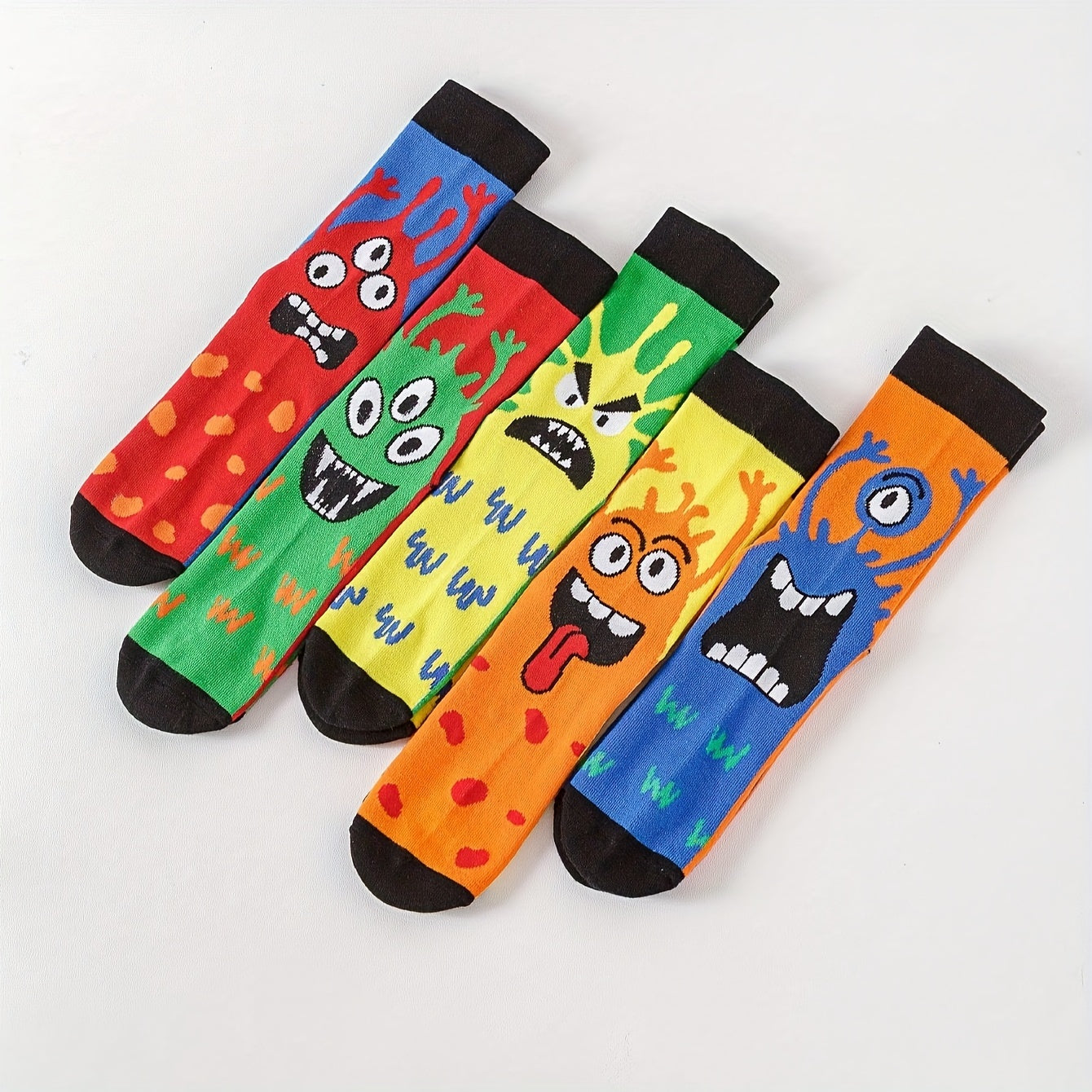 5/10 sets of men's or women's funny pattern mid-tube socks for all seasons.