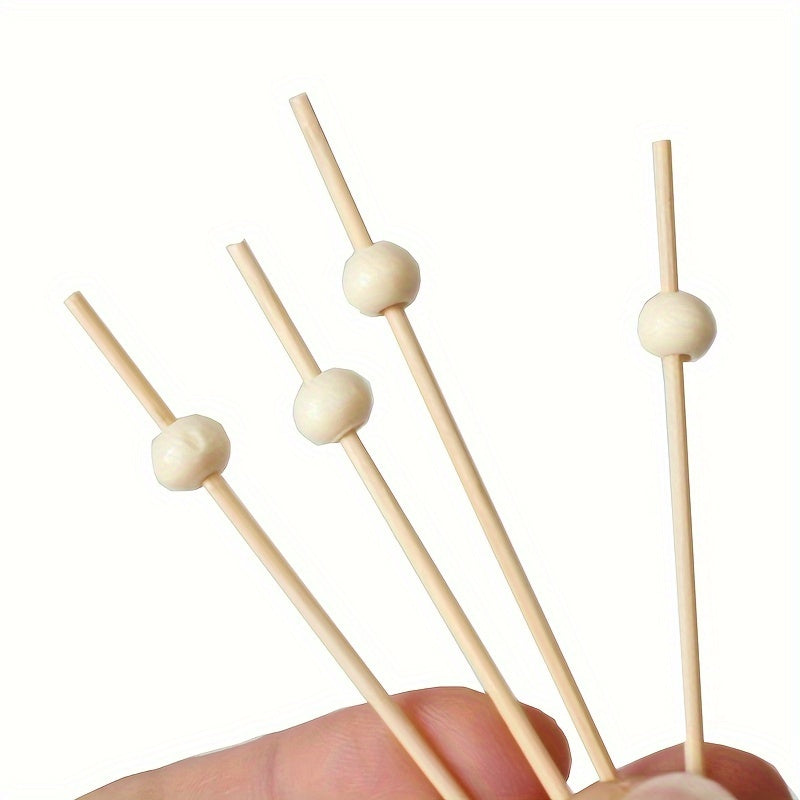 100 high-quality bamboo cocktail picks with red beads - disposable fruit skewers for parties, bars, desserts, and outdoor gatherings.