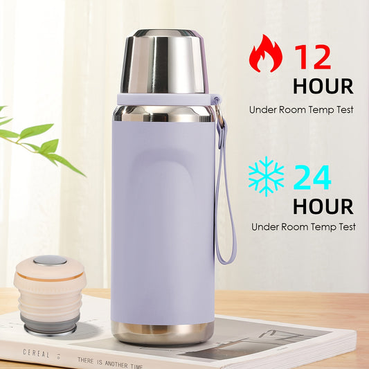 600ml stainless steel vacuum cup for hot and cold drinks, ideal for outdoor sports and travel.