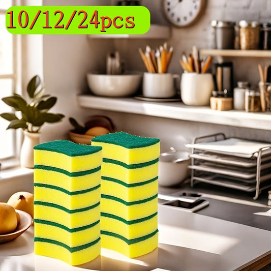 Set includes 10, 12, or 24 Nano Magic Dish Sponges made of high-density melamine foam with a double-sided non-woven design. These sponges are great for absorbing oil and gently scrubbing surfaces in the home kitchen. They are suitable for cleaning in the