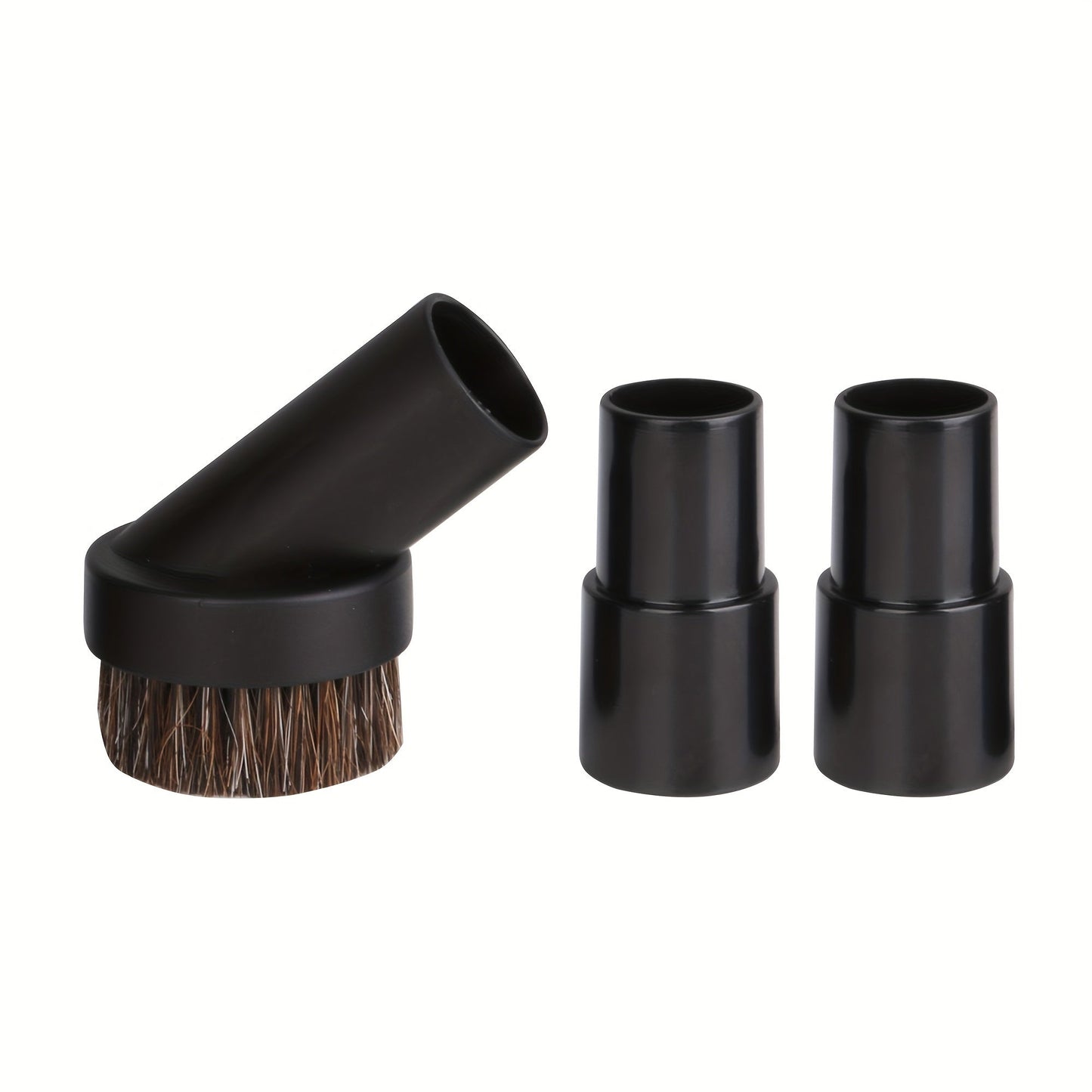 Set of 1 Vacuum Cleaner Round Brush with Inner Diameter 32mm and Hair Length 25mm in Black, Plus 2pcs Hose Adapter with Inner Diameter 35mm to 32mm