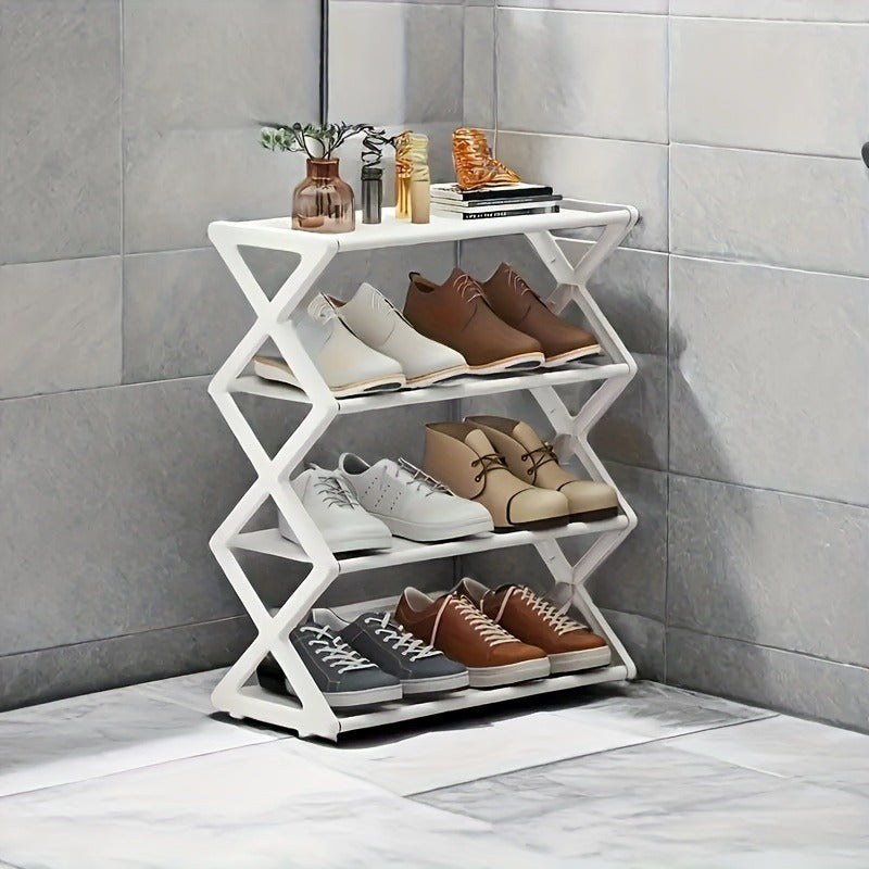 Black Durable Metal Shoe Rack - Easy to Assemble, Stackable Floor Organizer for Living Room & Hallway Storage