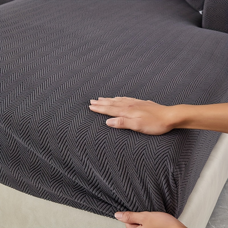 Protective Nordic Stretch Sofa Cover, All-Season Usage, Solid Color, Guards Against Pet Scratches for Home.