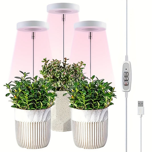 3pcs, Height & Angle Adjustable LED Grow Light with Auto Timer for Seedlings and Succulent.