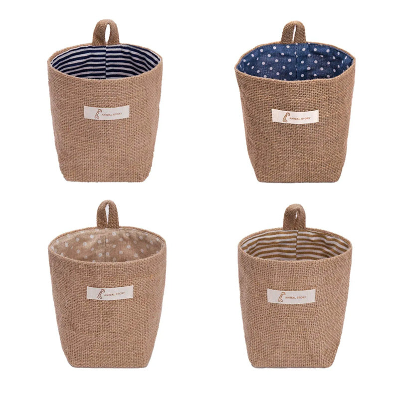 Rustic wall-hanging storage bags, foldable and decorative, set of 4, 5.1*4.5 inch