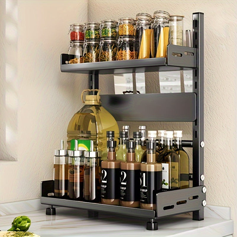 Sleek 3-Level Spice Rack - Stylish Stainless Steel and Plastic Organizer for Kitchen, Home, and Dining Area