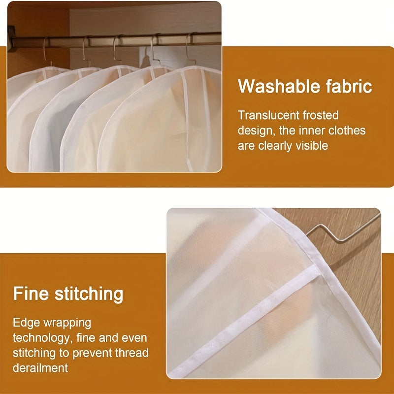 White PVC Garment Covers - Set of 10, Breathable Translucent Suit Dust Covers with Shoulder Protectors for Clothes, Coats, Jackets - Perfect for Wardrobe Storage