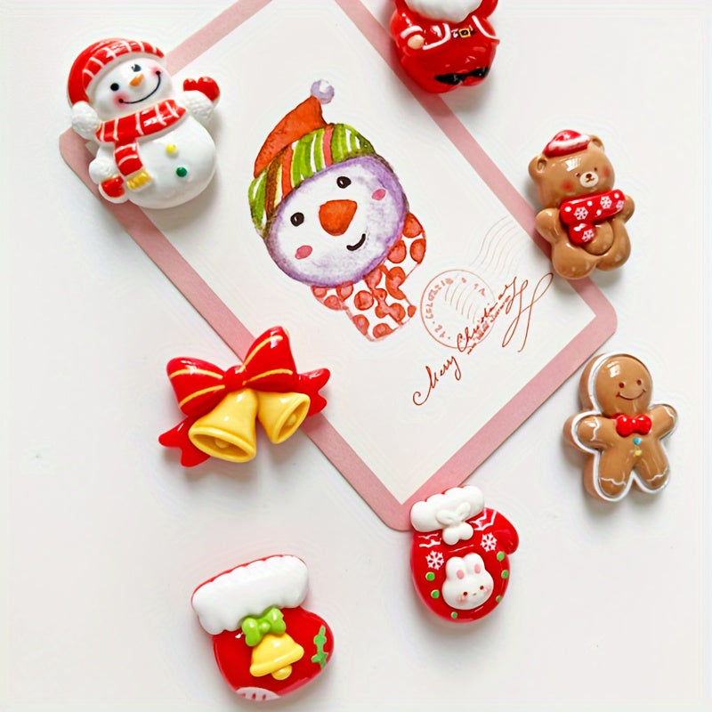 Set of 10 Christmas Refrigerator Magnets featuring Plastic Santa, Snowman, and Tree Figures. These Holiday Magnetic Stickers make for festive and decorative additions to your fridge, perfect for adding a touch of holiday cheer to your Home, Kitchen, or