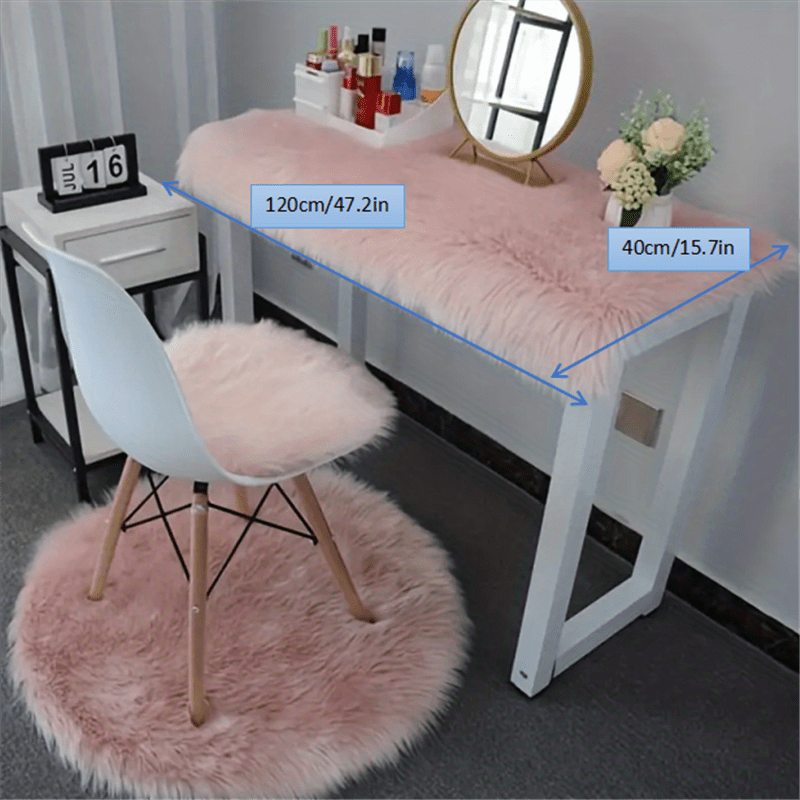 Soft and fluffy, this pink faux sheepskin fur area rug is perfect for adding a cozy touch to any room. Ideal for living rooms, dorms, bedrooms, nurseries, this shag rug is both stylish and practical. Easy to clean and great for placing under a dresser or