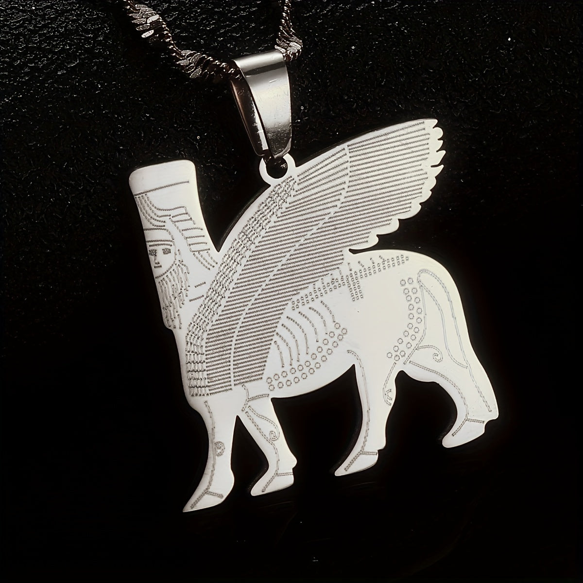 Lamassu Assyrian Deity Pendant Necklace in Stainless Steel - Perfect for Both Everyday & Party Wear