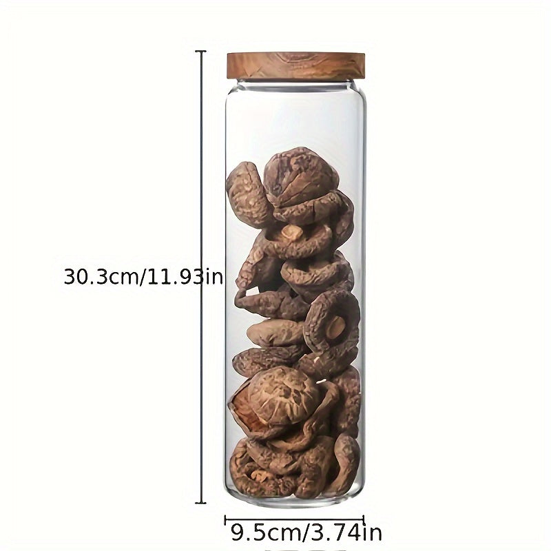 1-piece Air-tight Glass Jar with Bamboo Lid - Versatile, Freezer-Safe Kitchen Storage for Candies, Cookies, Rice, Coffee Beans, Snacks & Spices - Transparent Round Container