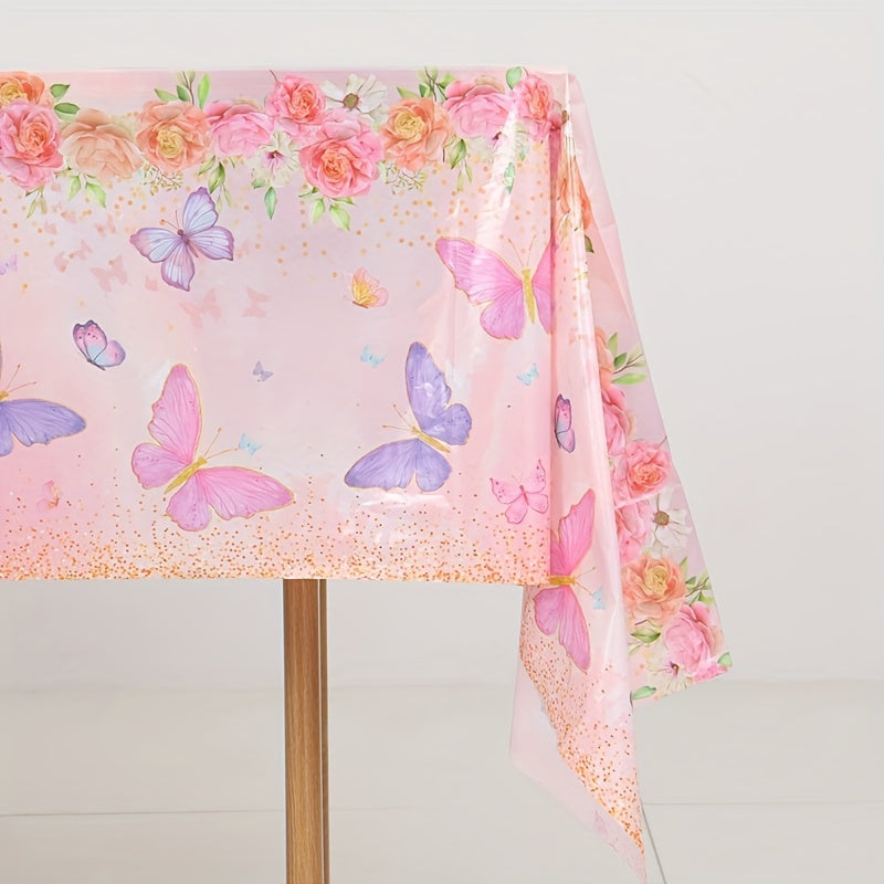 Lovely Pink Butterfly Disposable Tablecloth - Ideal for Weddings, Baby Showers, Gender Reveals & Birthday Parties