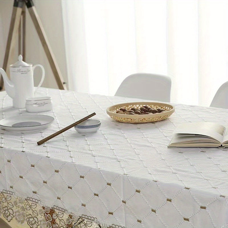 1pc Plaid Lace Macrame Tablecloth: Stain-resistant, waterproof, oil-proof, and washable. Suitable for various occasions such as picnics, camping, weddings, parties, restaurants, and buffets. Provides tabletop protection and enhances home kitchen decor.