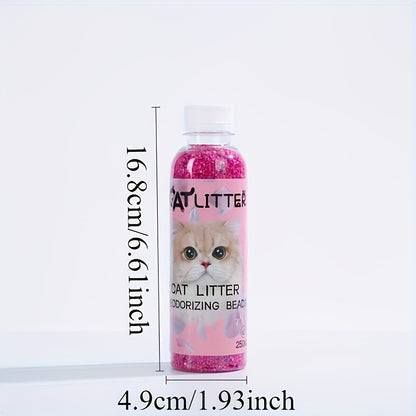 1 bottle of cat litter deodorizing beads made from natural plant-based activated carbon particles to eliminate odors, add a fresh fragrance to the litter box, and keep the pet environment