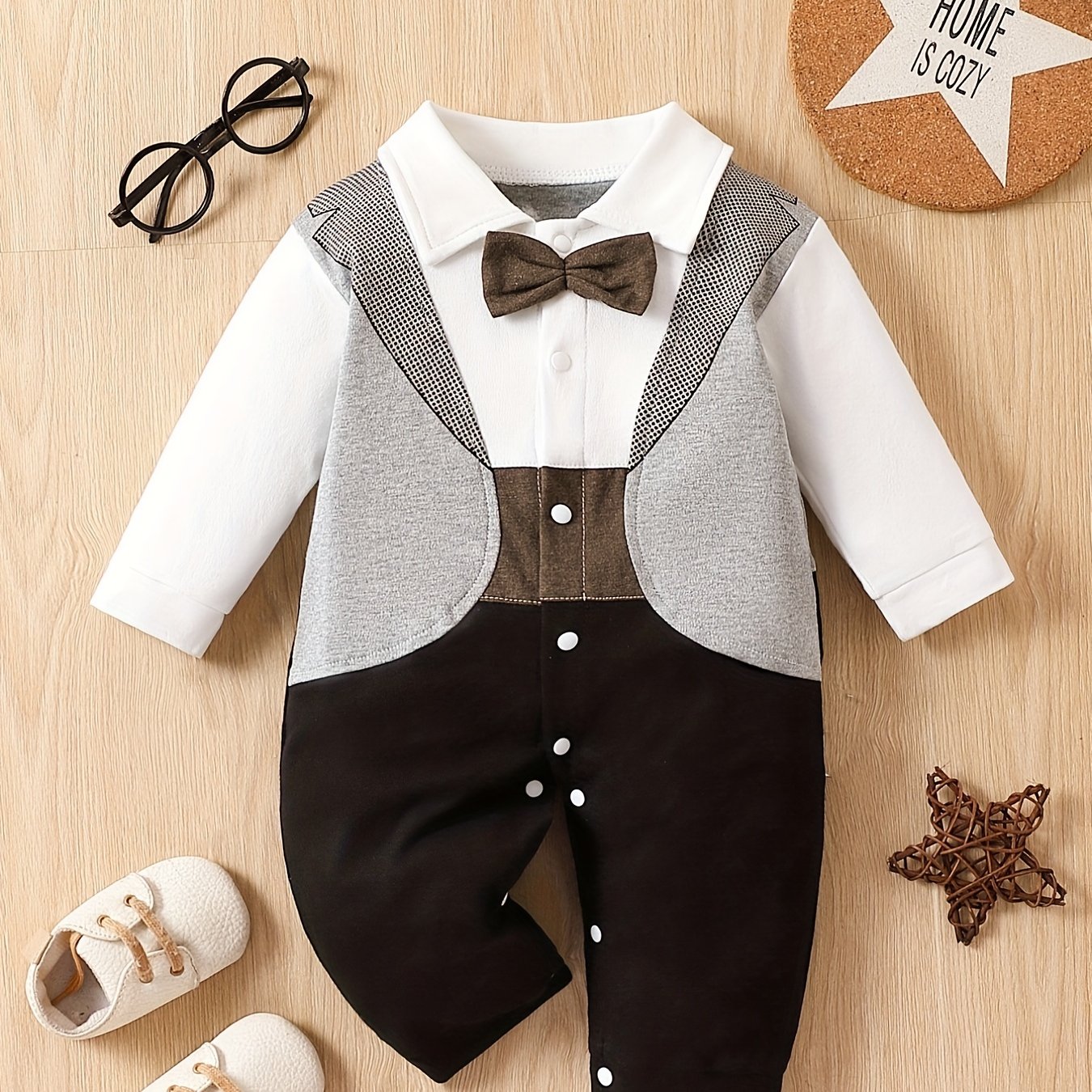 Baby Boy's Long Sleeve Body Suit for Spring and Autumn, perfect for 6-12 month olds. Features a Ha Ha design, making your little gentleman look stylish. Great for outdoor wear.