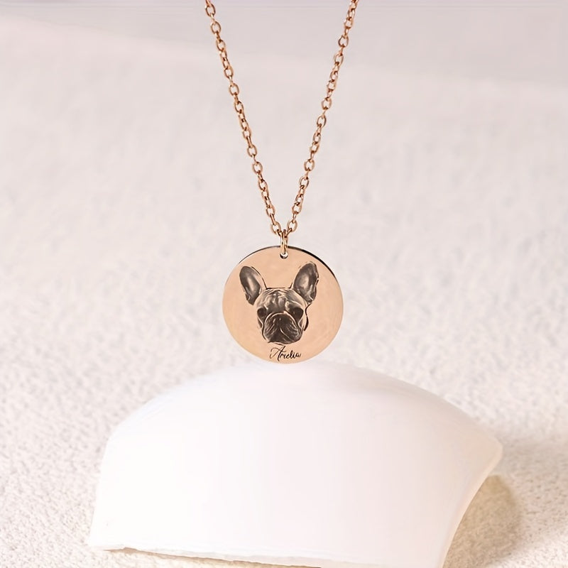 Personalized pet portrait jewelry and necklaces, featuring custom pet photos of dogs and cats.