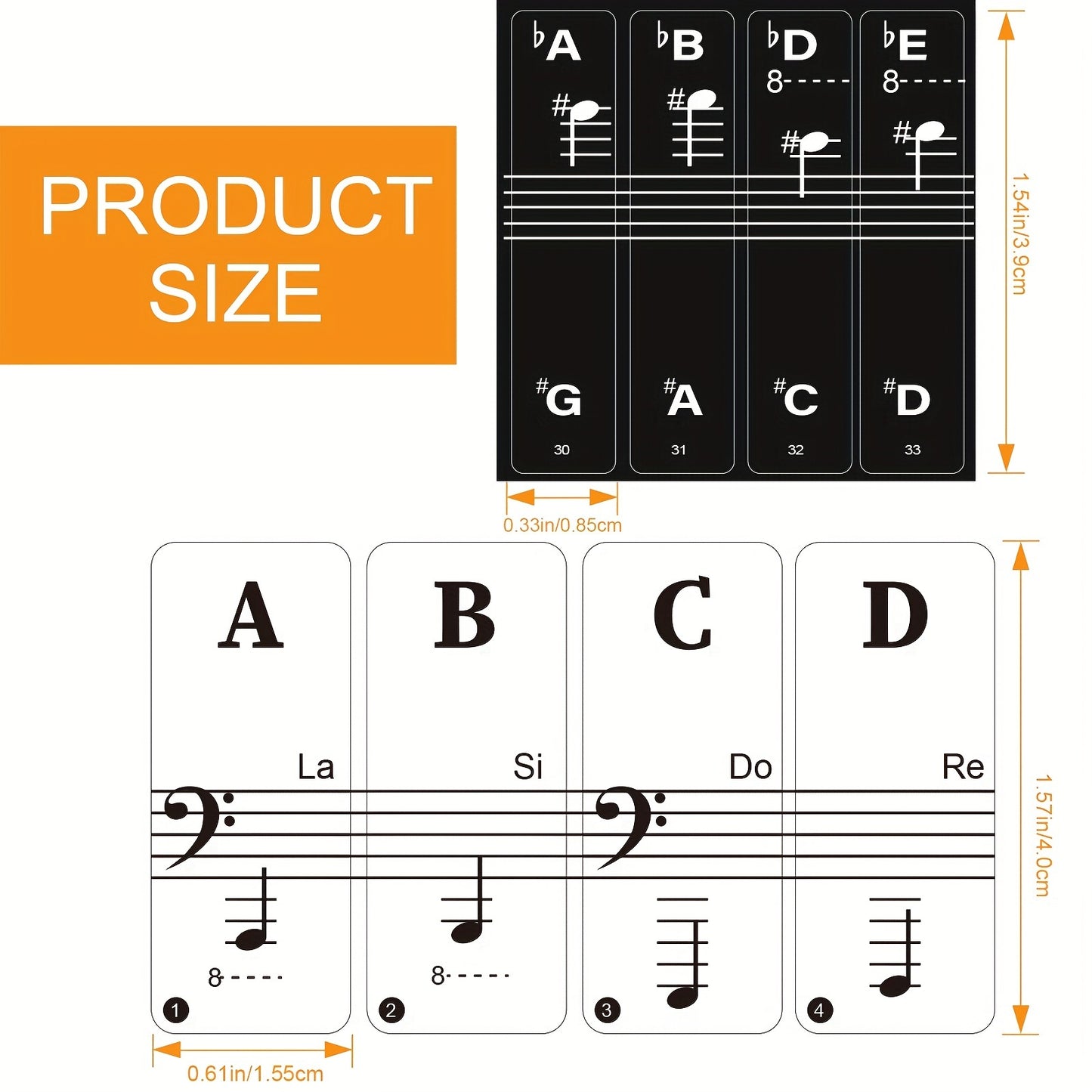 Simple Piano Key Stickers for Beginners - Fits Various Keyboards, Removable & Durable, Black