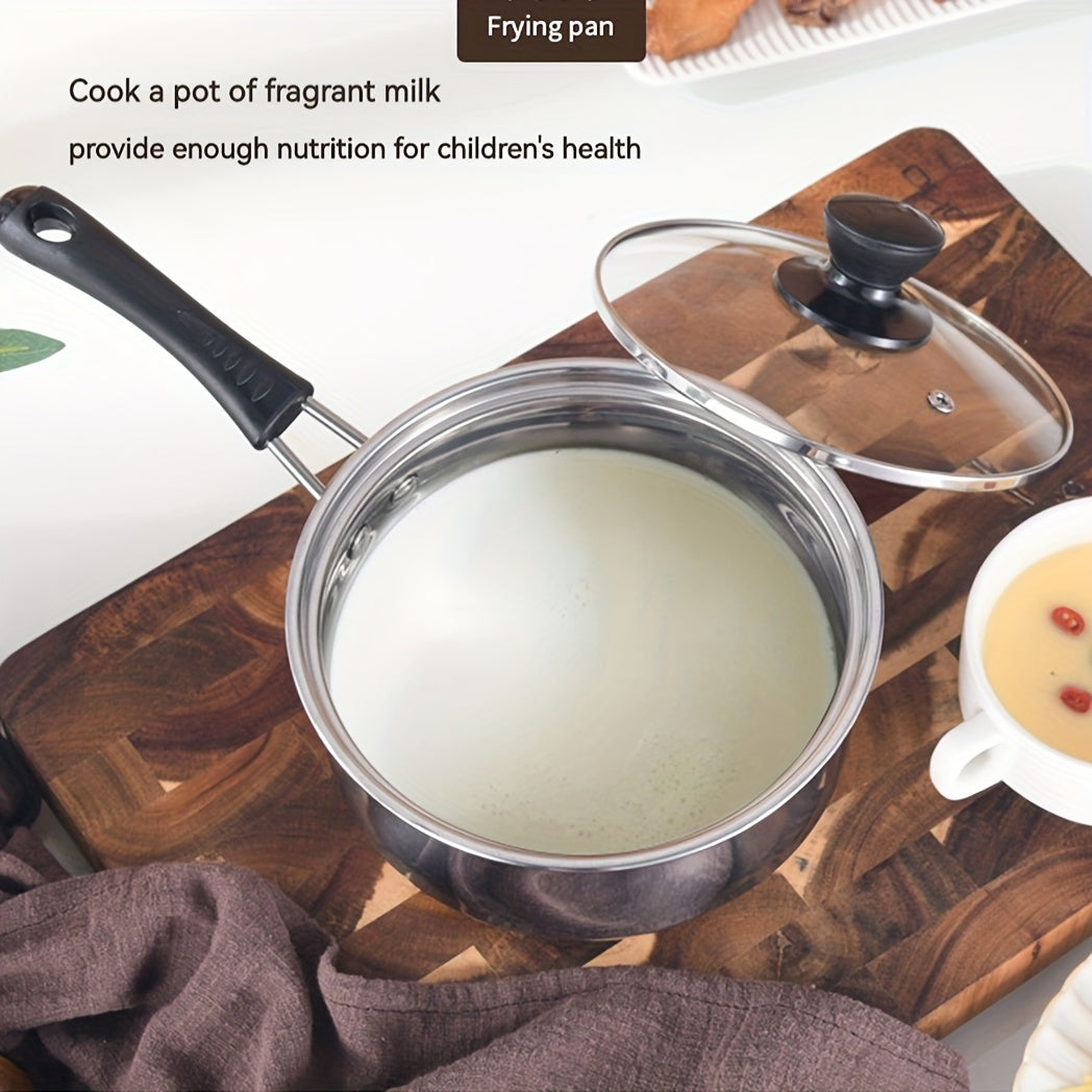 Three-piece set of durable stainless steel cookware, including a thickened soup pot, milk pot, and fryer. This versatile set is perfect for frying, stewing, and cooking, whether in a household kitchen or professional restaurant setting. Can be used on