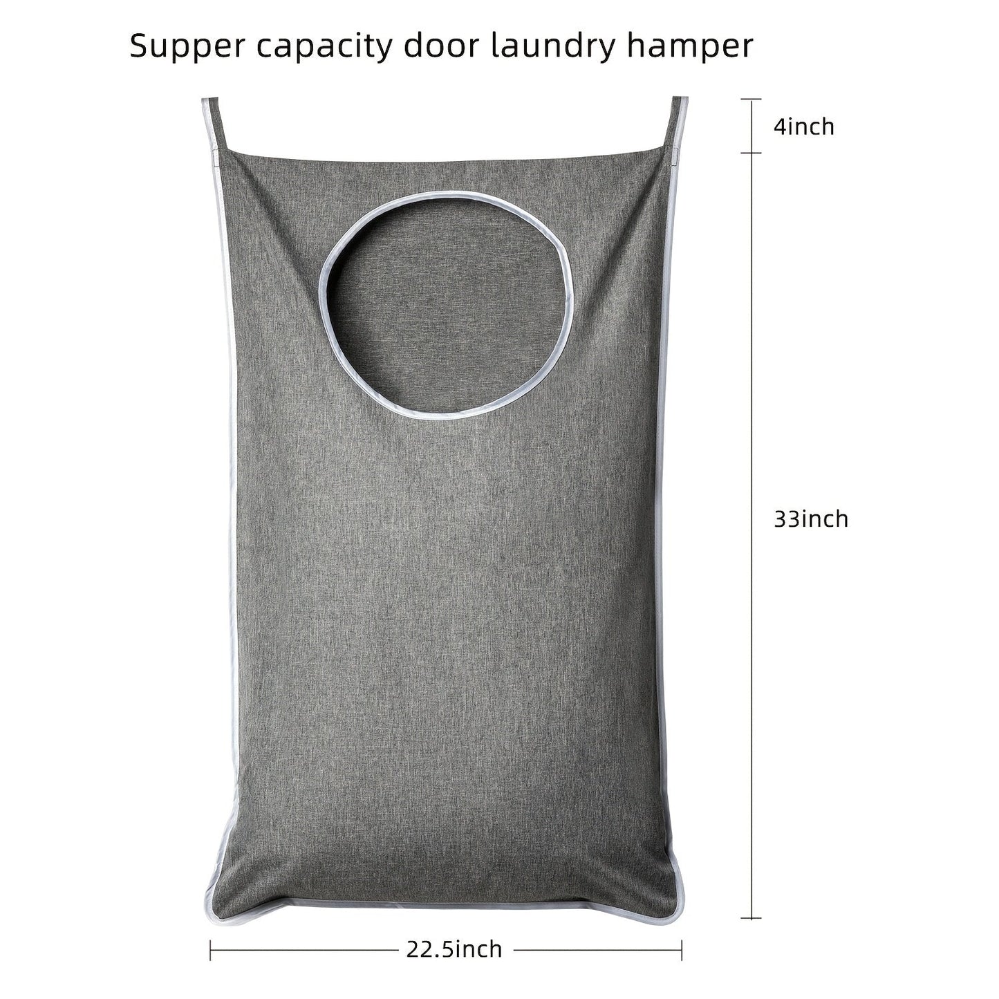 Extra Large Door Hanging Laundry Hamper Bag with Two Types of Hooks, Large Opening for Whole Family's Dirty Clothes, 36.5X22.5 Inches, Grey/Blue/Black