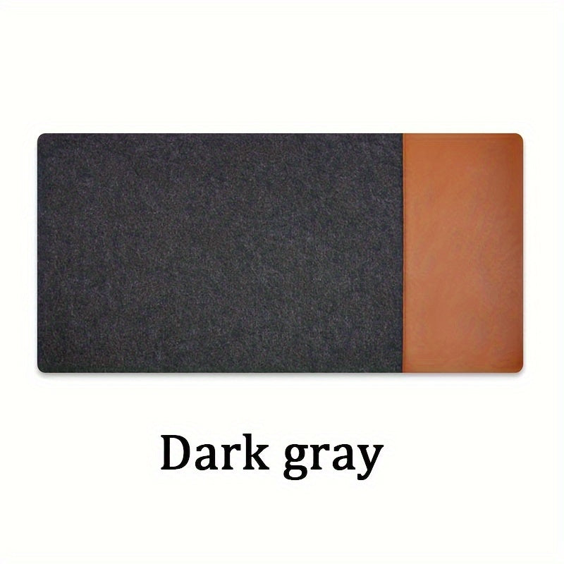 Large gaming mouse pad made of XXL felt and PU leather, featuring waterproof non-slip design and edge stitching, with oblong shape and polyester material.