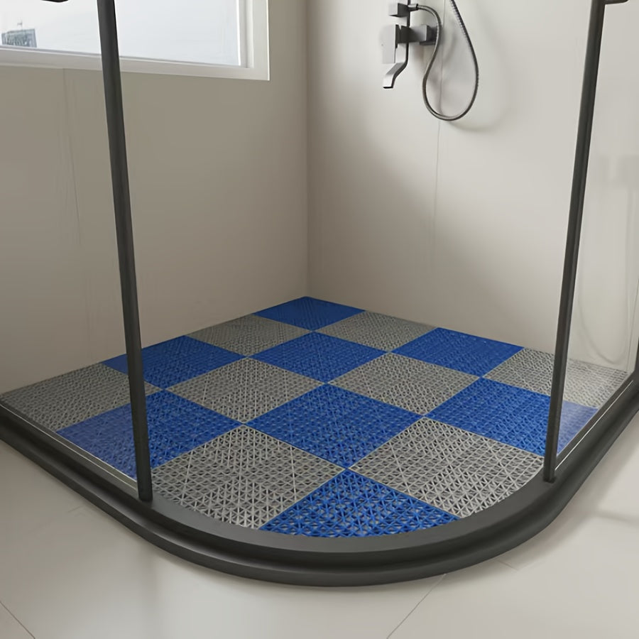 Non-slip interlocking plastic bath mat set with TPR backing, designed for easy cleaning and durability. Available in customizable sizes and colors for use in bathrooms, hotels, restaurants, and outdoors.