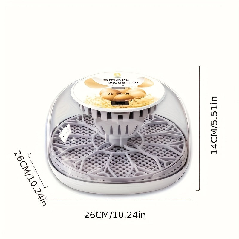 12-egg incubator with automatic turning and temperature control for hatching various bird eggs, suitable for industrial scientific lab use with 220V-240V power supply and European plug.