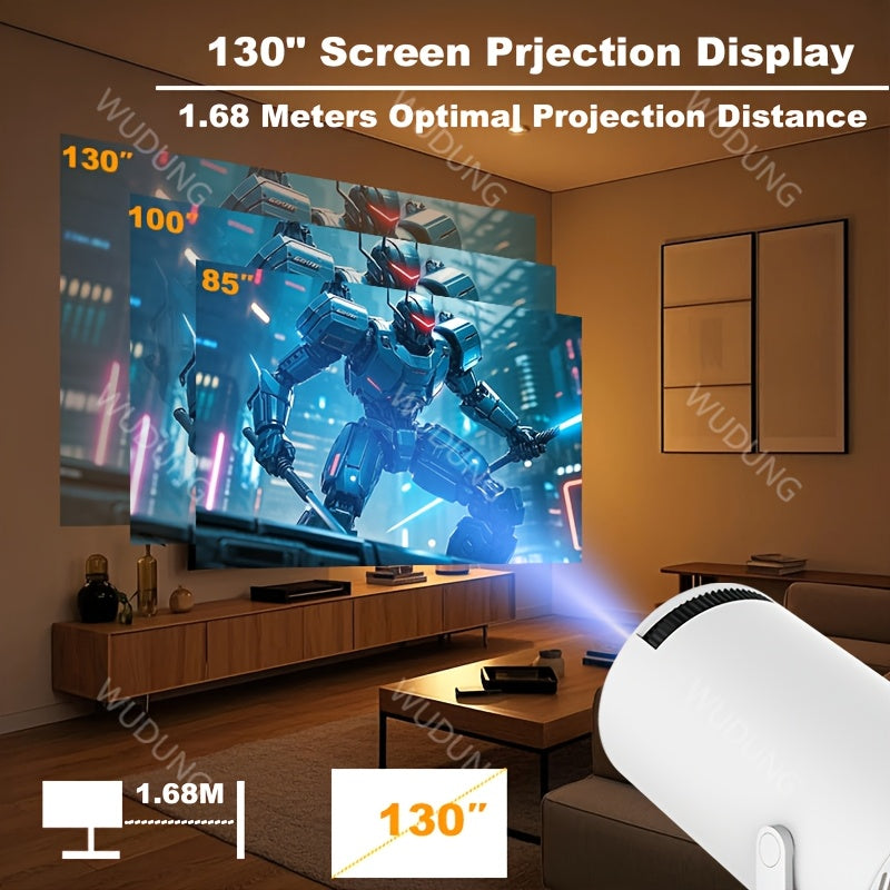 HY300Pro Mini Projector, 1280x720 native resolution, 200 ANSI lumen, LCD, table mount, button control, Wi-Fi 6, 16:9 & 4:3 aspect ratio, portable home theater equipment with 180° projection