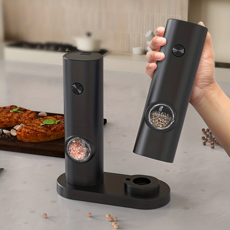 The CLITON Electric Pepper Grinder is a convenient and stylish addition to your kitchen. This grinder features a built-in storage base for whole black pepper, and automatically grinds salt, pepper, and other spices with ease. Made of durable plastic and