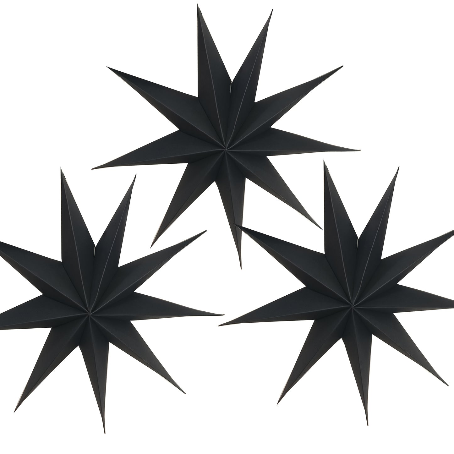 3 black, grey, and white 3D paper star lanterns, each measuring 30.48cm, ideal for Christmas and Xmas party decorations indoors.