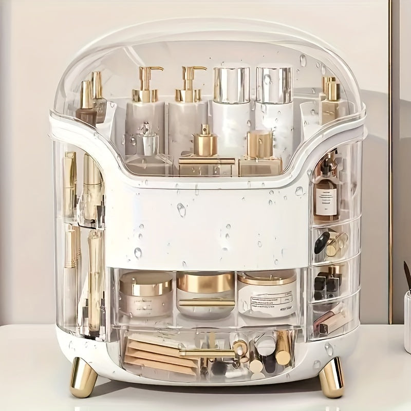 Makeup organizer with large beauty box for vanity or desk storage.