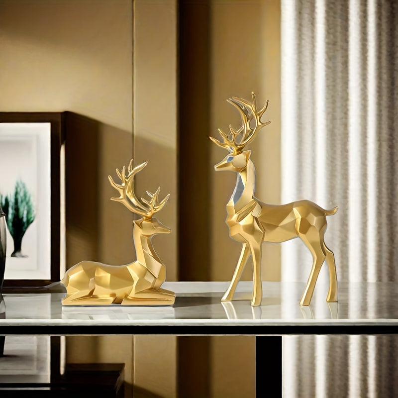 Golden reindeer ornament set for Christmas decor, ideal for office or home display. Great gift for Thanksgiving.