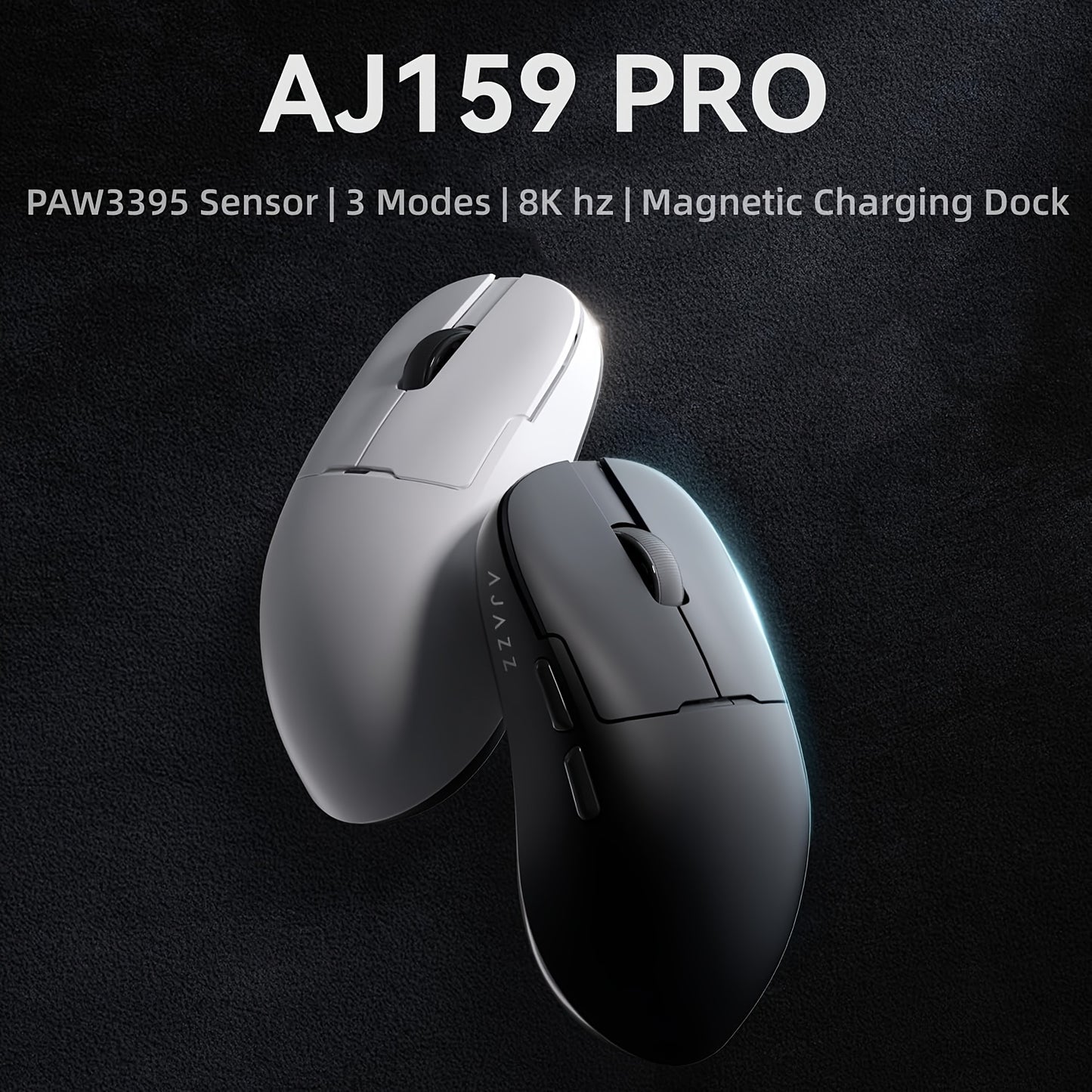 AJ159PRO Gaming Mouse with 8KHz PAW3395 Sensor, 3 Modes, Magnetic Charging Dock, 26K DPI, 56g Lightweight, Ambidextrous design, for Windows 10.