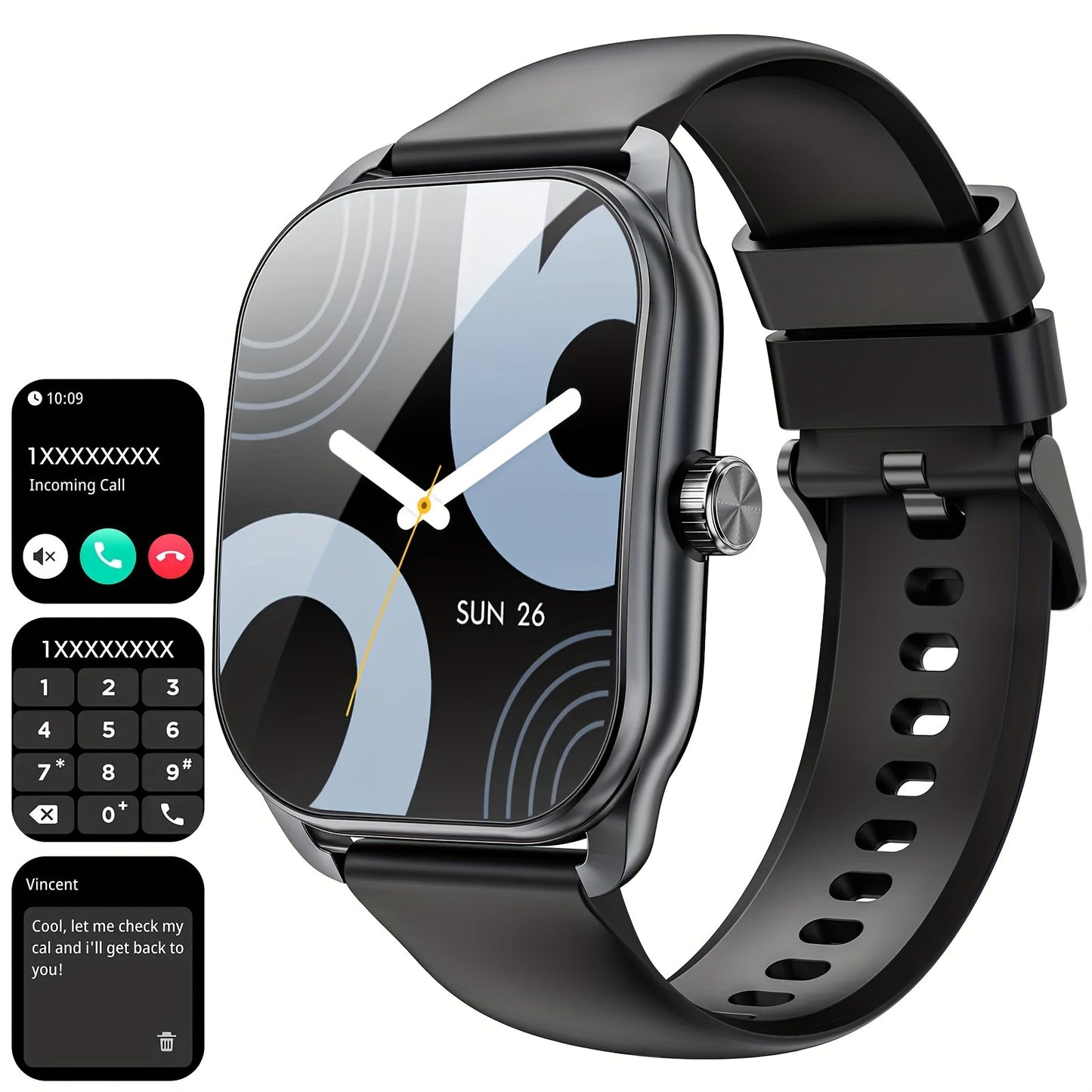 LZUEFK Smart Watch featuring wireless calling & notifications, multiple sports modes, USB charging, water-resistant up to 5m. Suitable for both men & women, this sleek smartwatch includes a