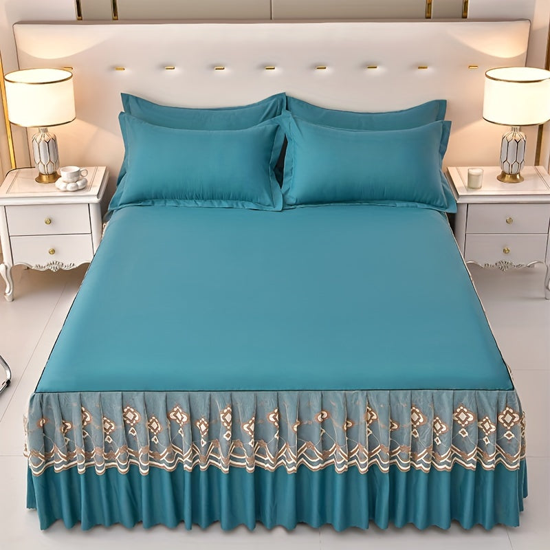 Luxury 3pcs Tassel Lace Bed Skirt Set - Soft, Breathable, Non-Slip, Allergy-Friendly, Machine Washable - Ideal for Bedroom, Guest Room, Hotel Decor.