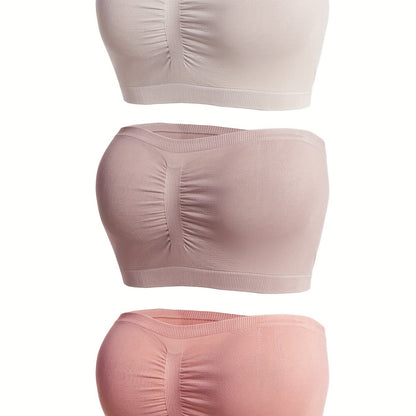 Three strapless bandeau bras, comfortable and soft stretch bras for women's lingerie and underwear.