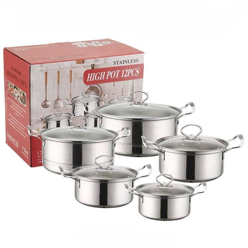 5-piece Stainless Steel Cookware Set featuring Glass Lids, Induction Ready, Suitable for Gas Stove & Dishwasher, Complete Cooking Essentials