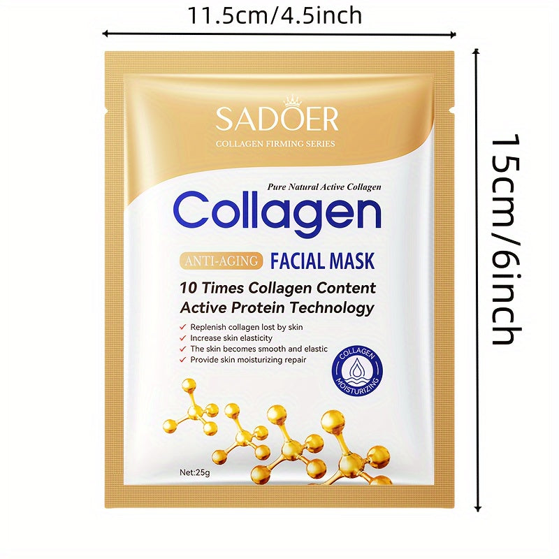 SADOER Collagen Facial Mask: 10x Collagen for Firming & Hydrating, Preservative-Free, All Skin Types, Korean Beauty Essential, Moisturizing Face Film