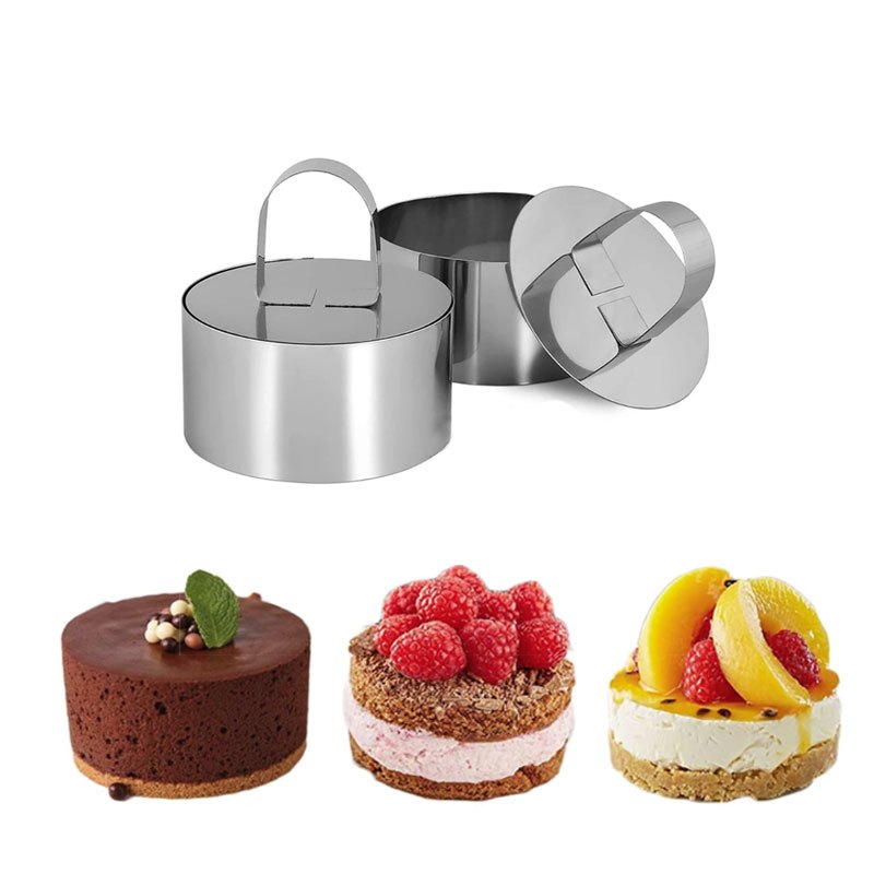 Round Cake Mold Set includes 2, 4, or 8 pieces made of stainless steel. Perfect for creating mousse cakes with an 8.0 cm diameter cake ring.