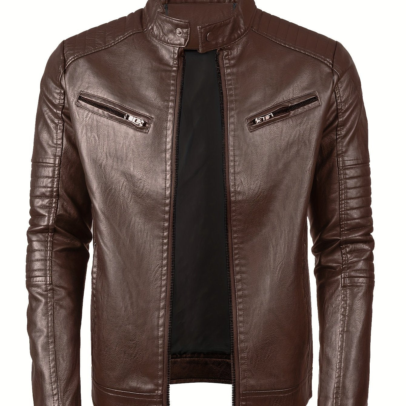 Men's Zip-Up Biker Jacket made of PU Leather